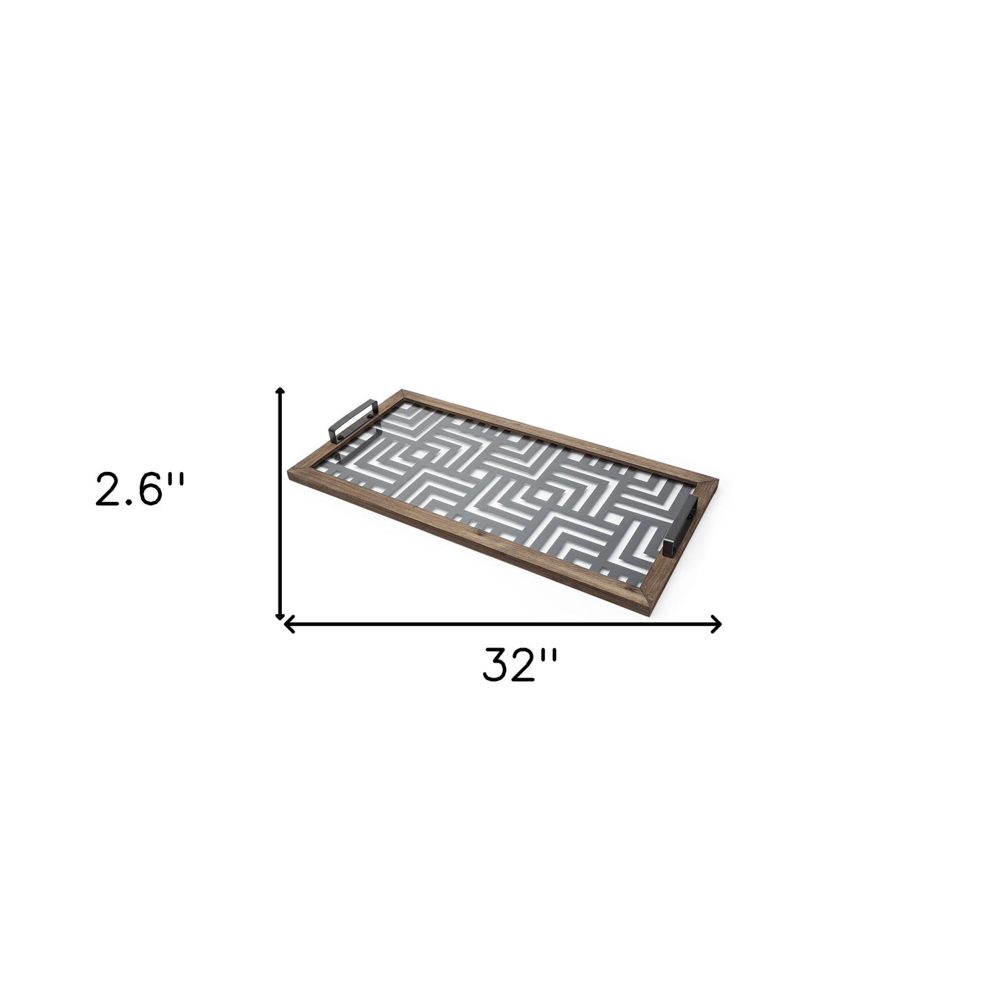 32" Gray Metal Indoor Outdoor Tray With Handles