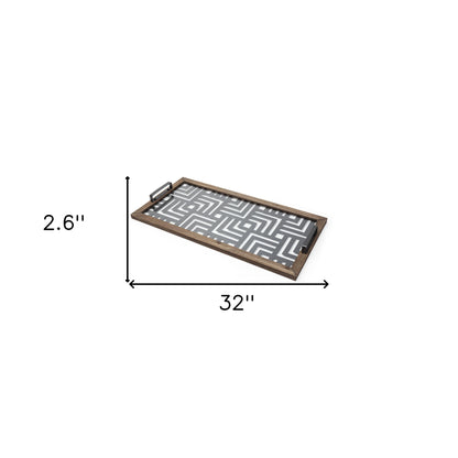 32" Gray Metal Indoor Outdoor Tray With Handles