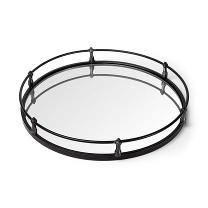 24" Silver Round Metal Indoor Outdoor Tray With Handles