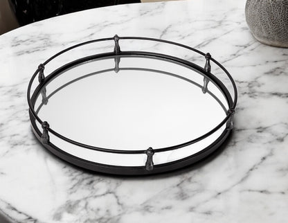 24" Silver Round Metal Indoor Outdoor Tray With Handles