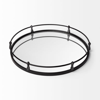 24" Silver Round Metal Indoor Outdoor Tray With Handles