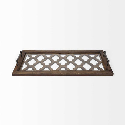 35" Silver Wood Indoor Outdoor Tray With Handles