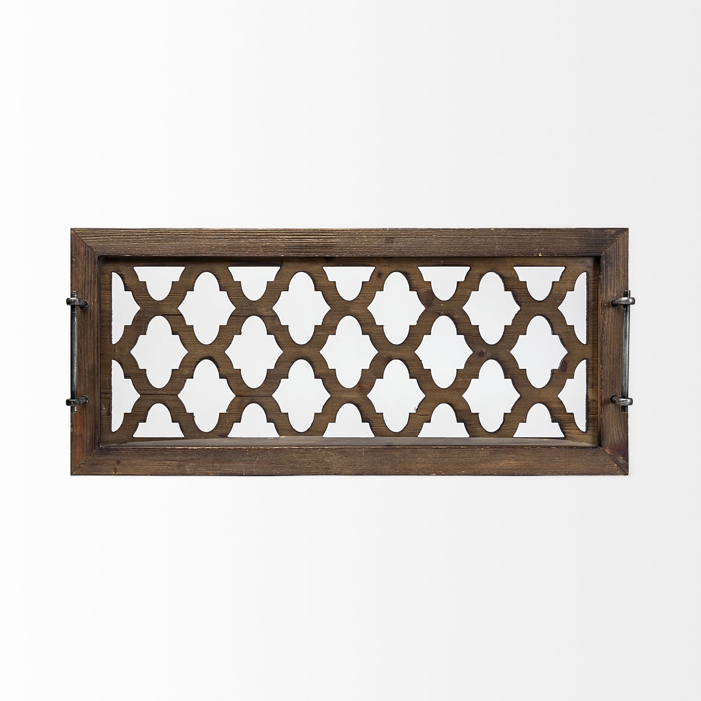 35" Silver Wood Indoor Outdoor Tray With Handles