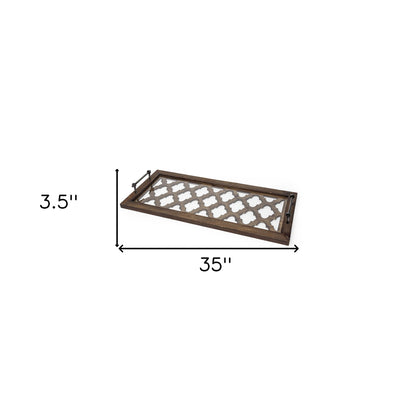 35" Silver Wood Indoor Outdoor Tray With Handles