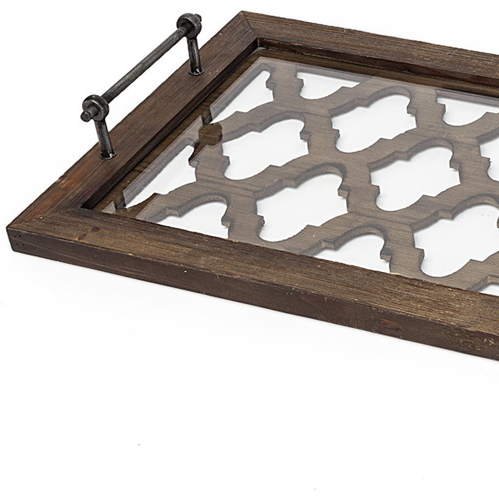 35" Silver Wood Indoor Outdoor Tray With Handles