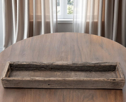 30" Brown Wood Indoor Outdoor Tray With Handles