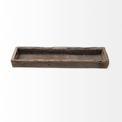 30" Brown Wood Indoor Outdoor Tray With Handles