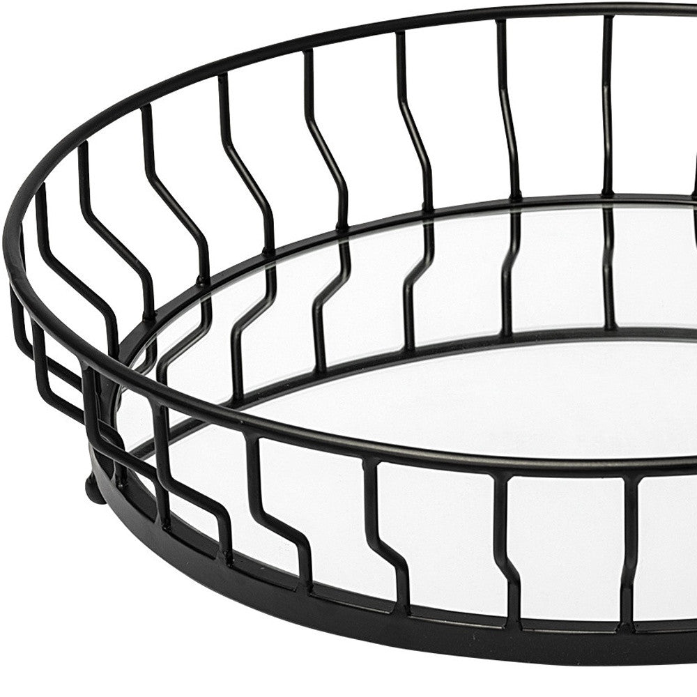 20" Black Round Metal Indoor Outdoor Serving Tray With Handles