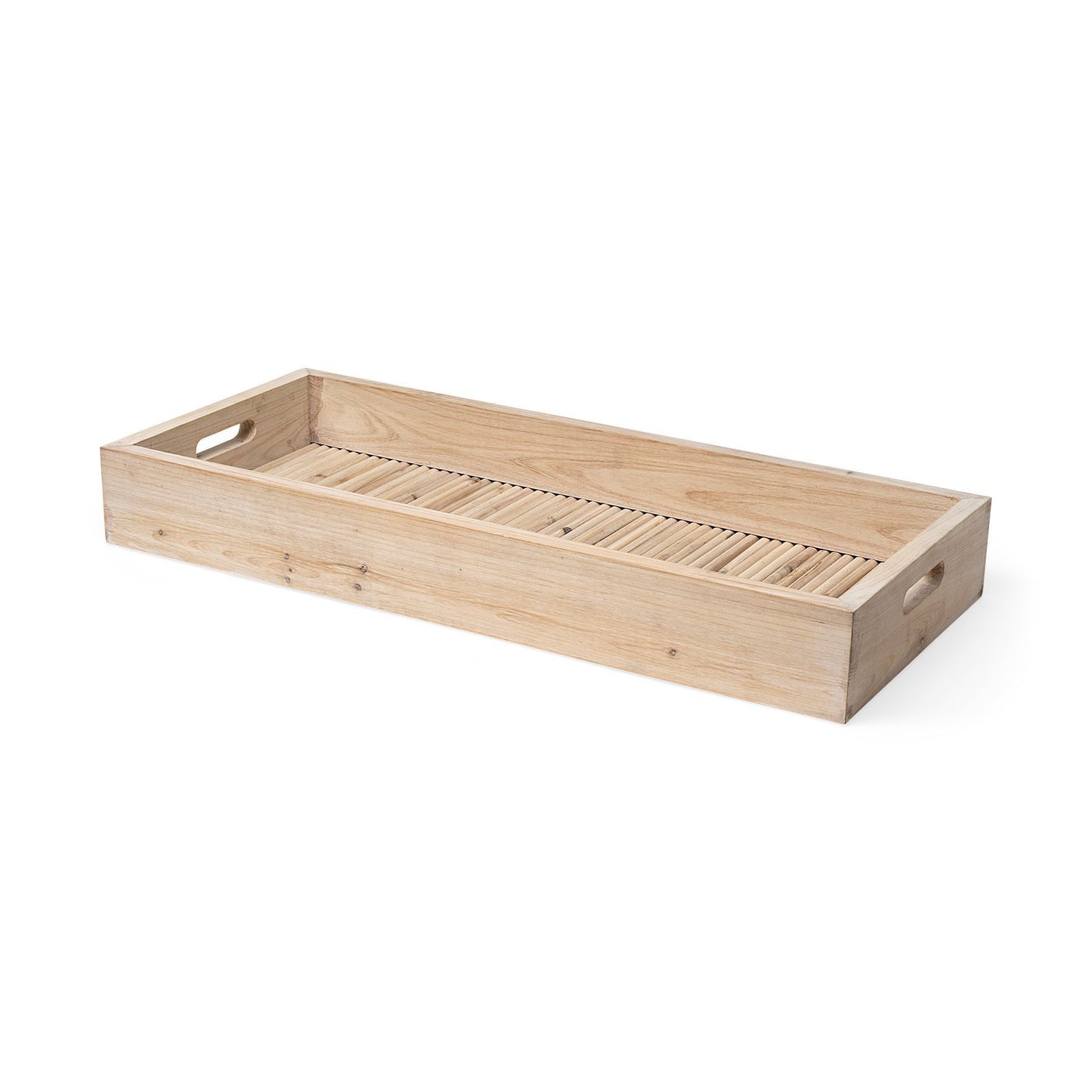 28" Natural Wood Indoor Outdoor Tray With Handles