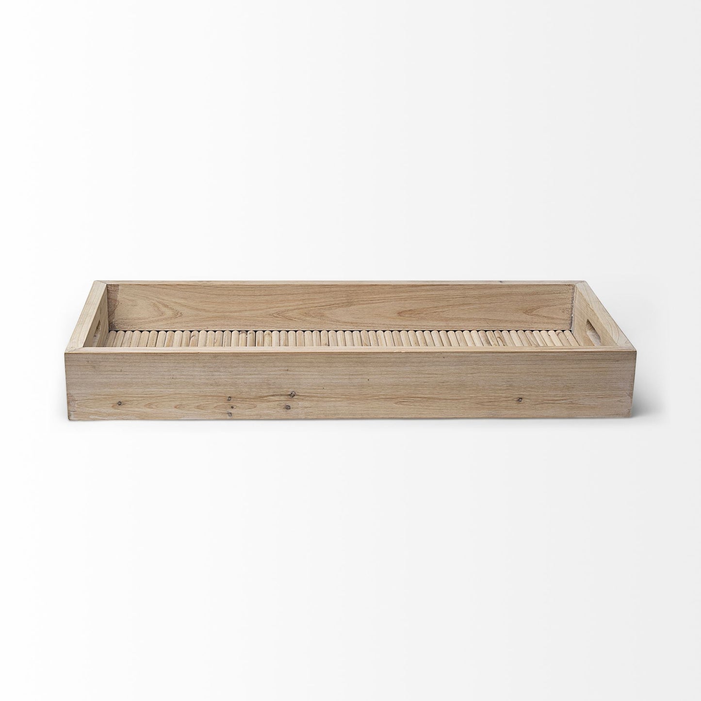 28" Natural Wood Indoor Outdoor Tray With Handles