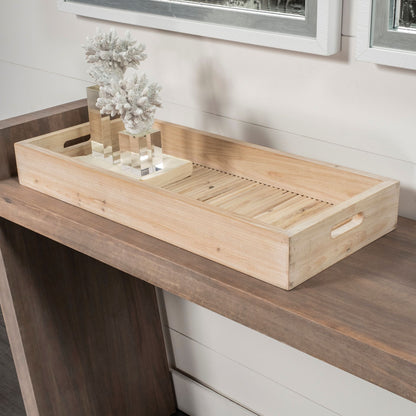 28" Natural Wood Indoor Outdoor Tray With Handles