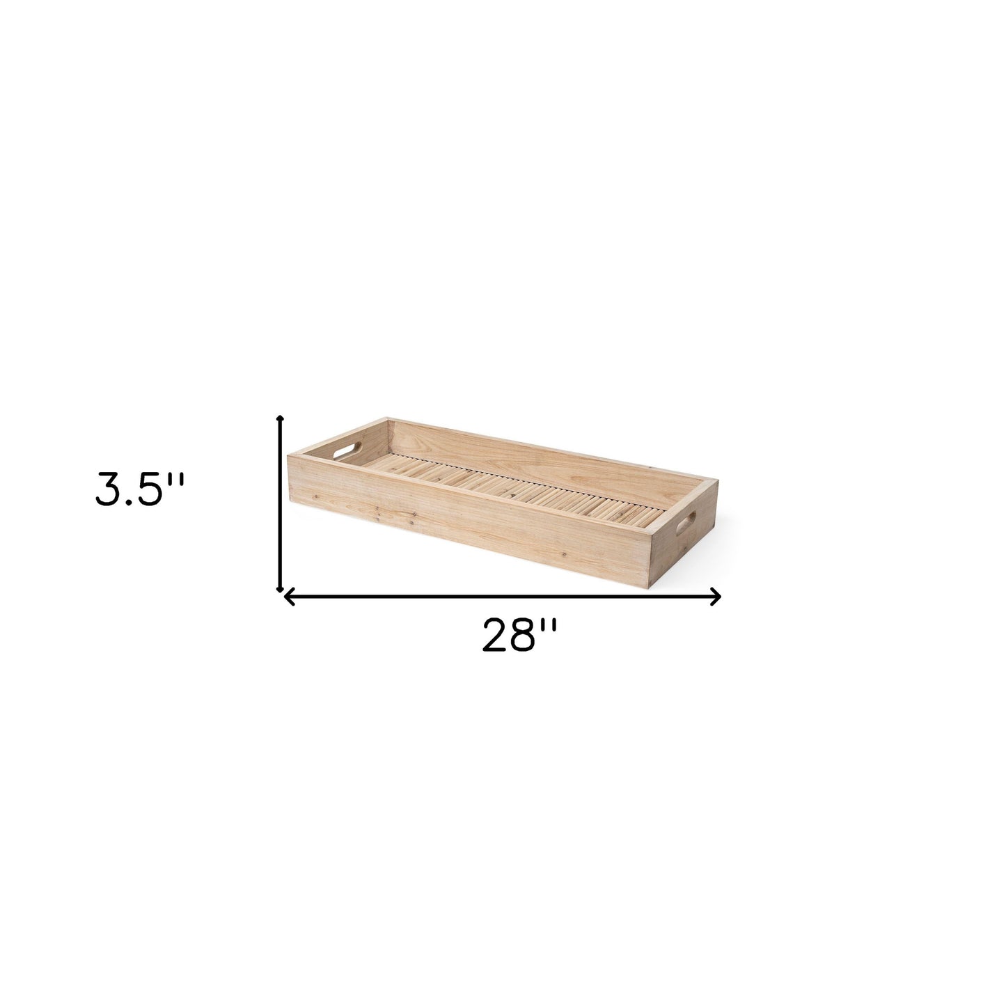 28" Natural Wood Indoor Outdoor Tray With Handles