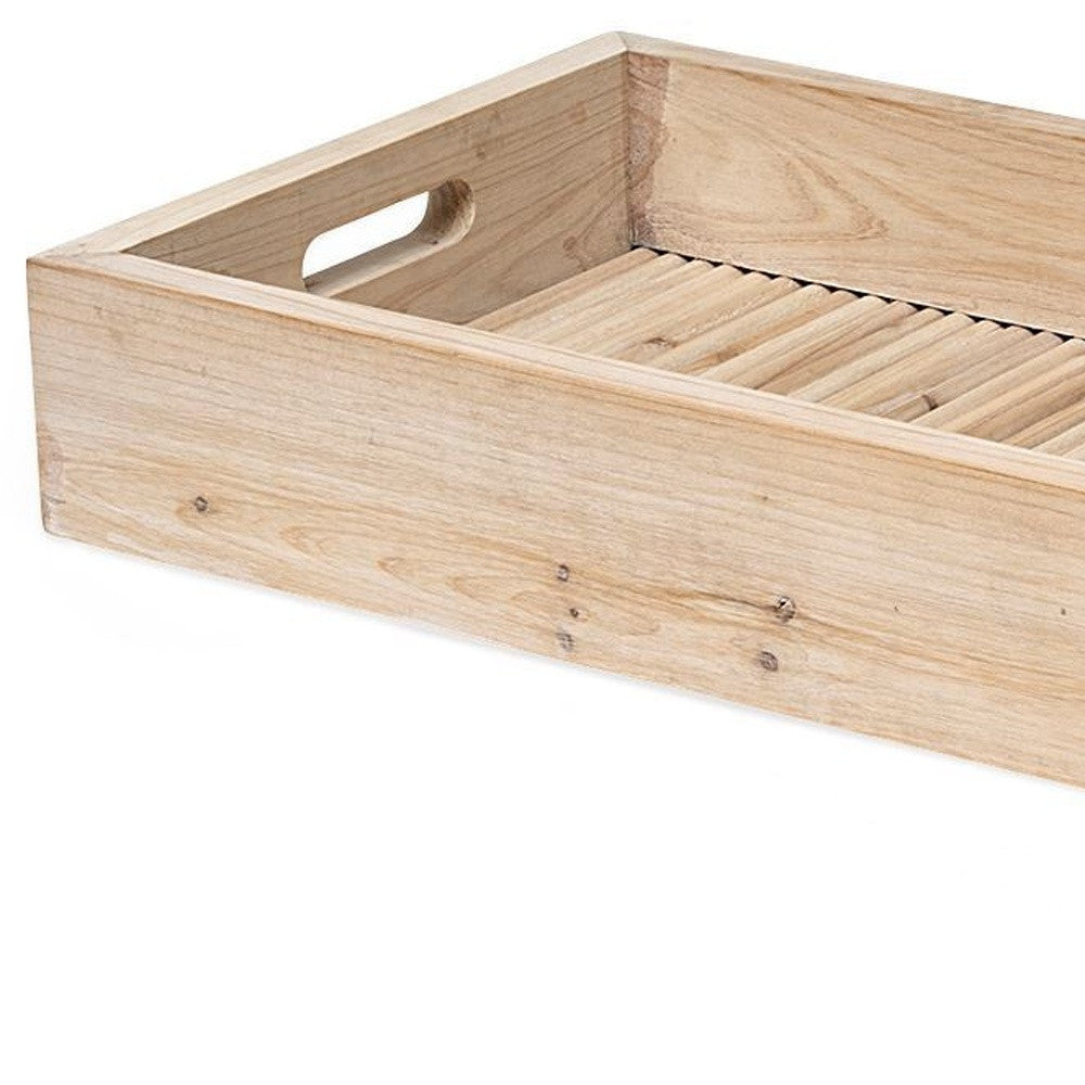 28" Natural Wood Indoor Outdoor Tray With Handles