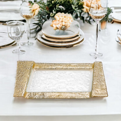 13" Gold Glass Snack Or Vanity Tray