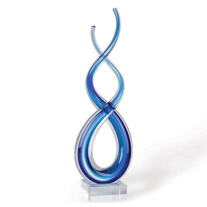 20" Clear and Blue Murano Glass Modern Abstract Tabletop Sculpture