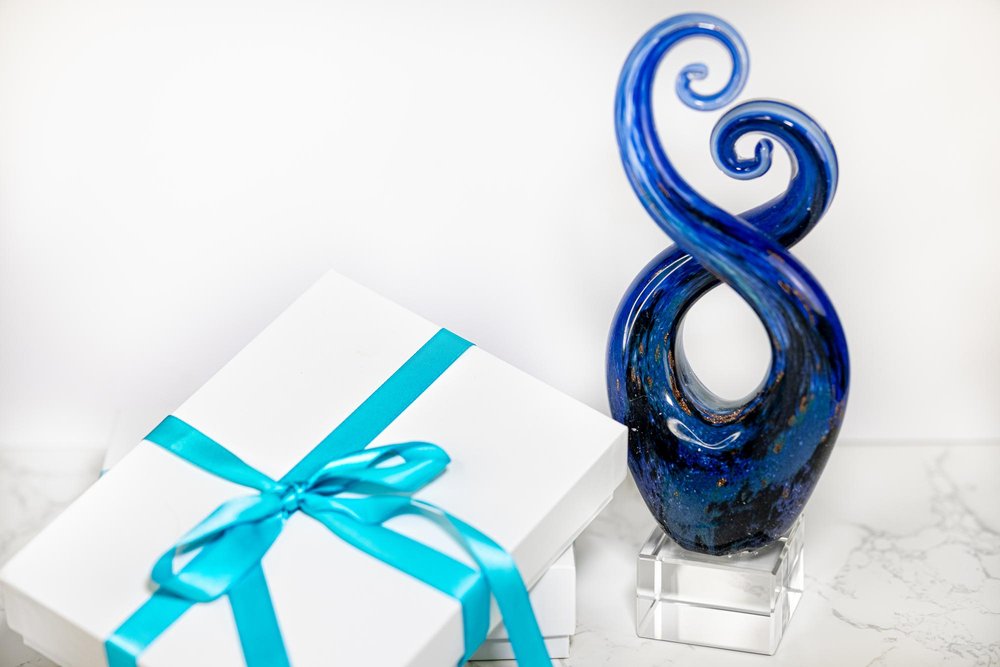 12" Blue and Green Murano Glass Modern Abstract Tabletop Sculpture