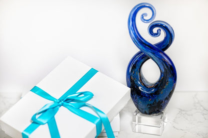 12" Blue and Green Murano Glass Modern Abstract Tabletop Sculpture