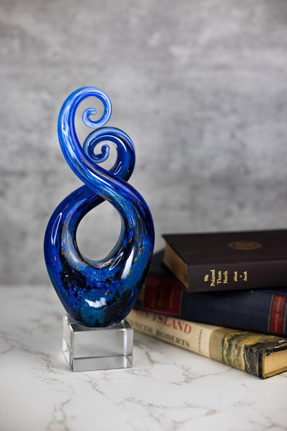12" Blue and Green Murano Glass Modern Abstract Tabletop Sculpture