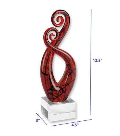 13" Clear Burgundy and Black Murano Glass Modern Abstract Tabletop Sculpture