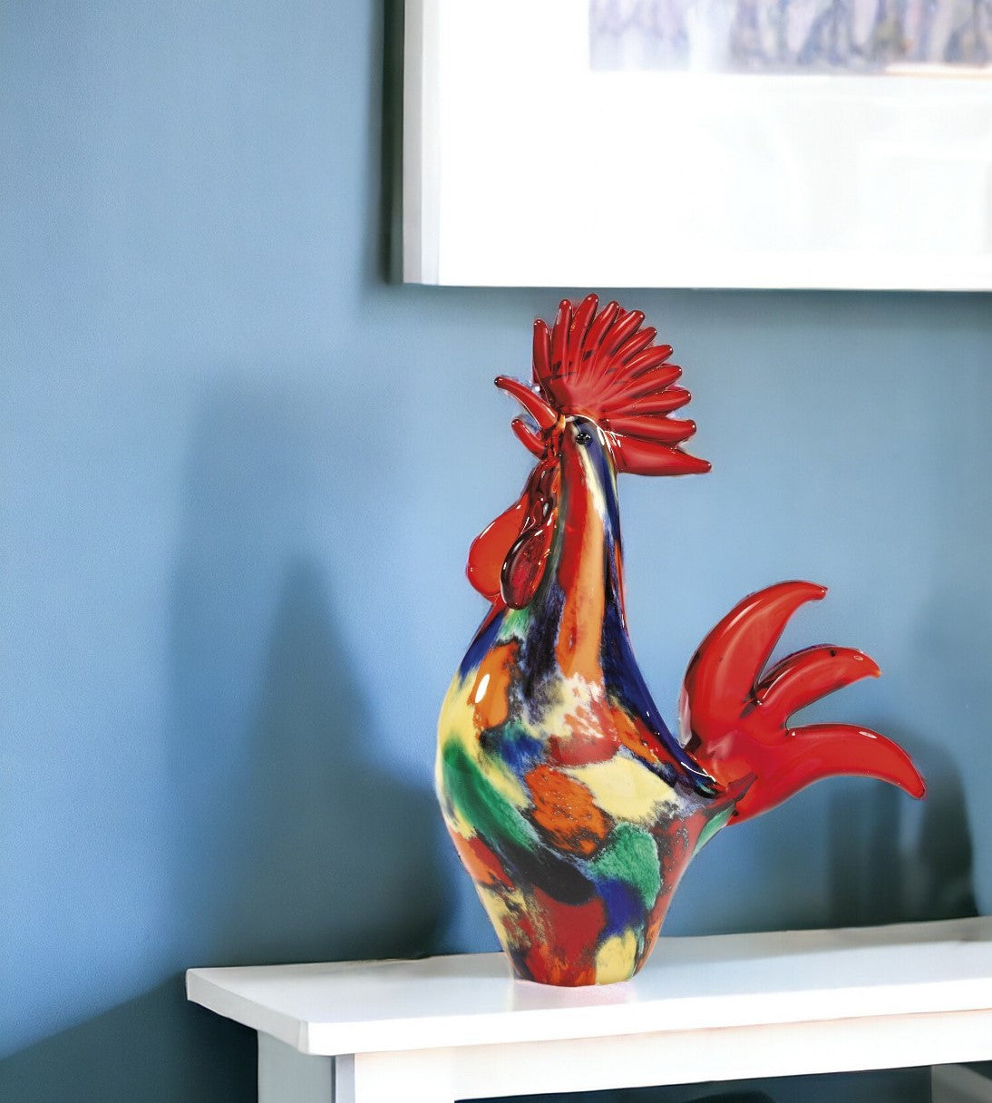 11" Red Murano Glass Rooster Figurine Tabletop Sculpture