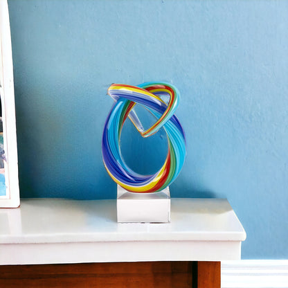 6" Rainbow Murano Glass Modern Abstract Tabletop Sculpture