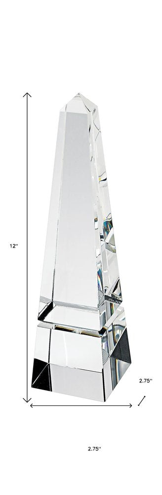 12" Clear Crystal Obelisk Statue