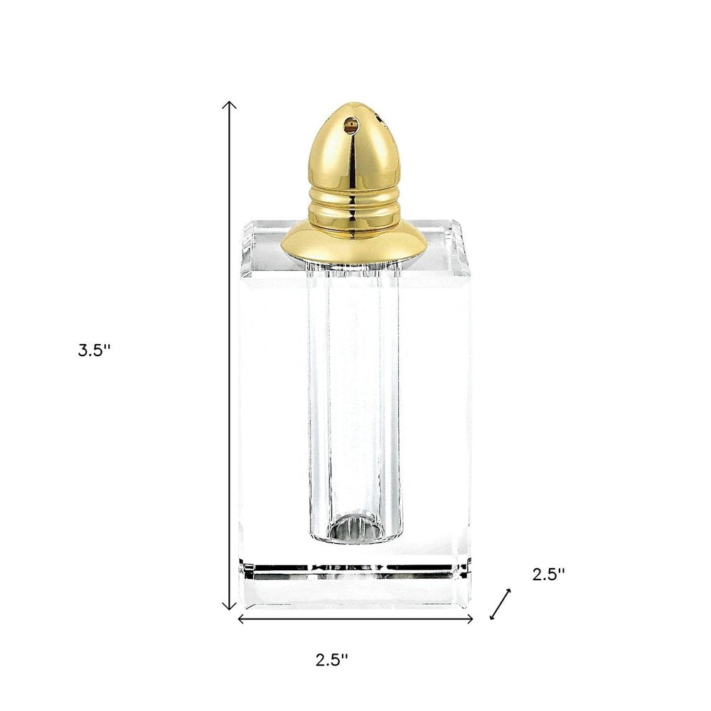 Set of Two Clear And Gold Crystal Pepper Shakers