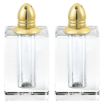 Set of Two Clear And Gold Crystal Pepper Shakers