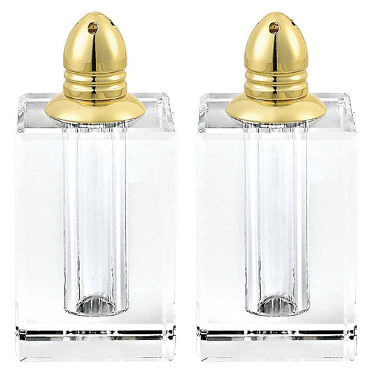 Set of Two Clear And Gold Crystal Pepper Shakers