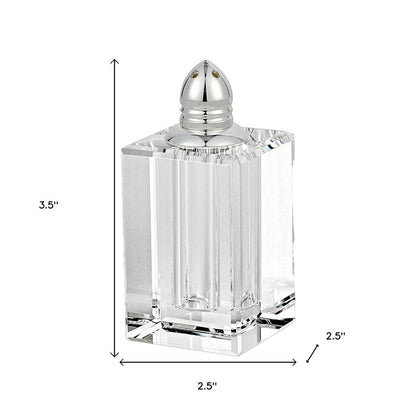 Set of Two Clear And Silver Crystal Pepper Shakers