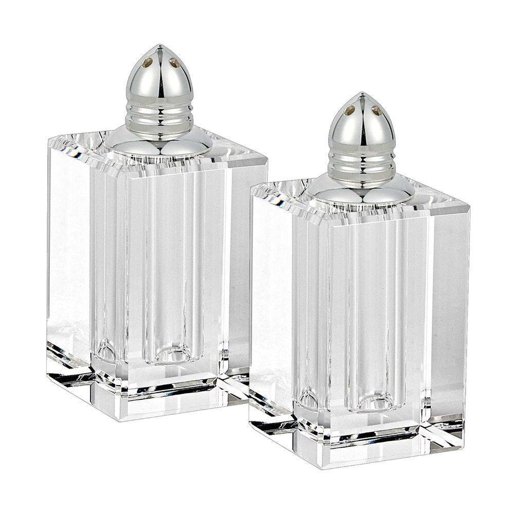 Set of Two Clear And Silver Crystal Pepper Shakers