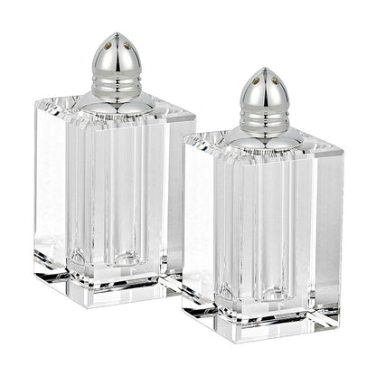 Set of Two Clear And Silver Crystal Pepper Shakers