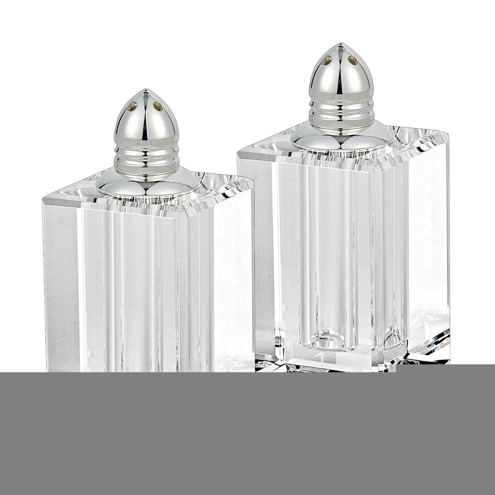 Set of Two Clear And Silver Crystal Pepper Shakers