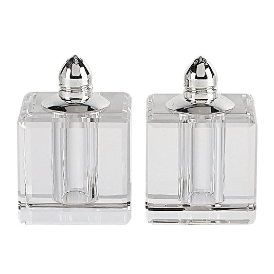 Set of Two Clear And Silver Crystal Pepper Shakers