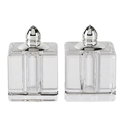 Set of Two Clear And Silver Crystal Pepper Shakers