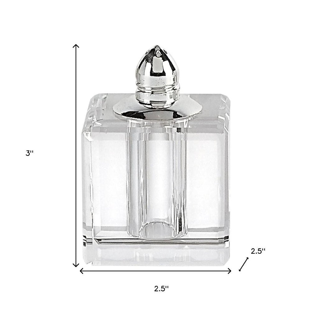 Set of Two Clear And Silver Crystal Pepper Shakers