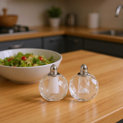 Set of Two Clear And Silver Crystal Geometric Pepper Shakers