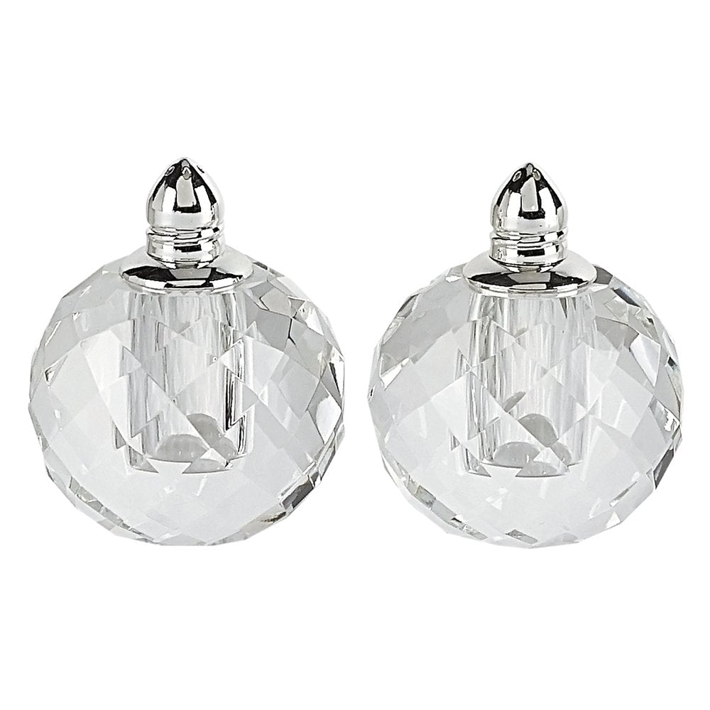 Set of Two Clear And Silver Crystal Geometric Pepper Shakers