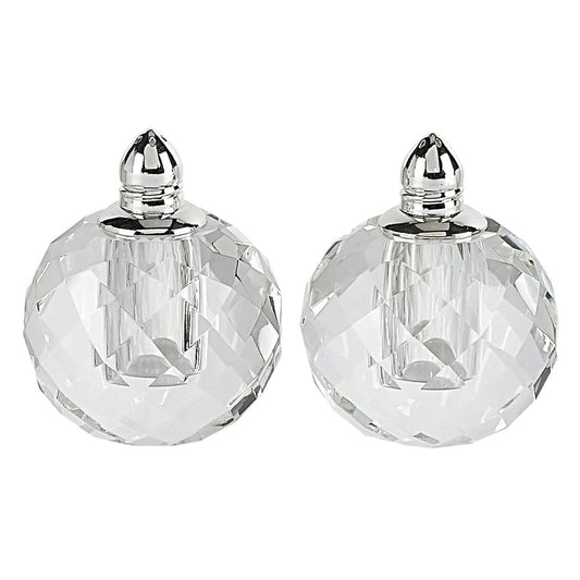 Set of Two Clear And Silver Crystal Geometric Pepper Shakers