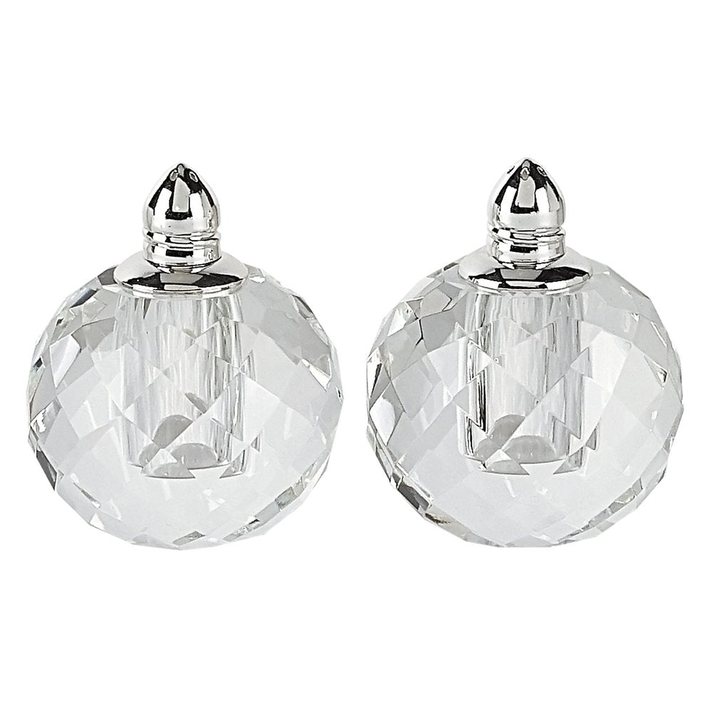 Set of Two Clear And Silver Crystal Geometric Pepper Shakers