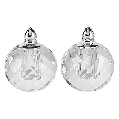 Set of Two Clear And Silver Crystal Geometric Pepper Shakers