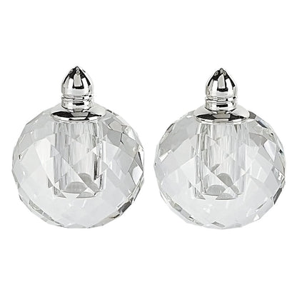 Set of Two Clear And Silver Crystal Geometric Pepper Shakers