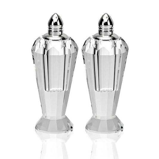 Set of Two Clear And Silver Crystal Geometric Pepper Shakers