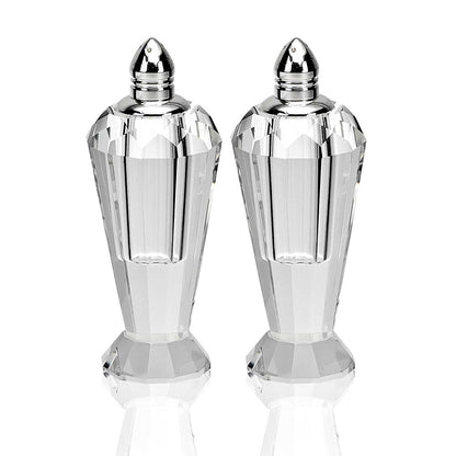 Set of Two Clear And Silver Crystal Geometric Pepper Shakers