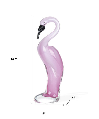 15" Pink Murano Glass Flamingo Figurine Tabletop Sculpture
