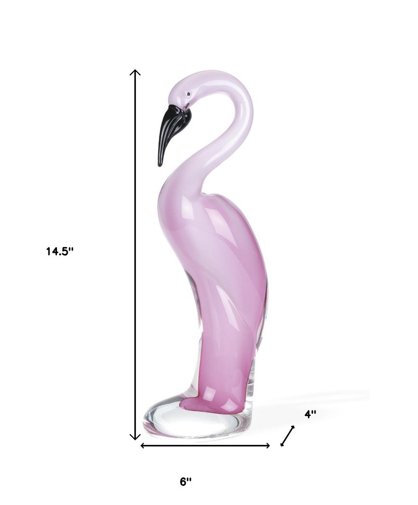 15" Pink Murano Glass Flamingo Figurine Tabletop Sculpture