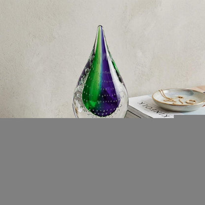 9" Clear Blue and Green Murano Glass Modern Abstract Tabletop Sculpture