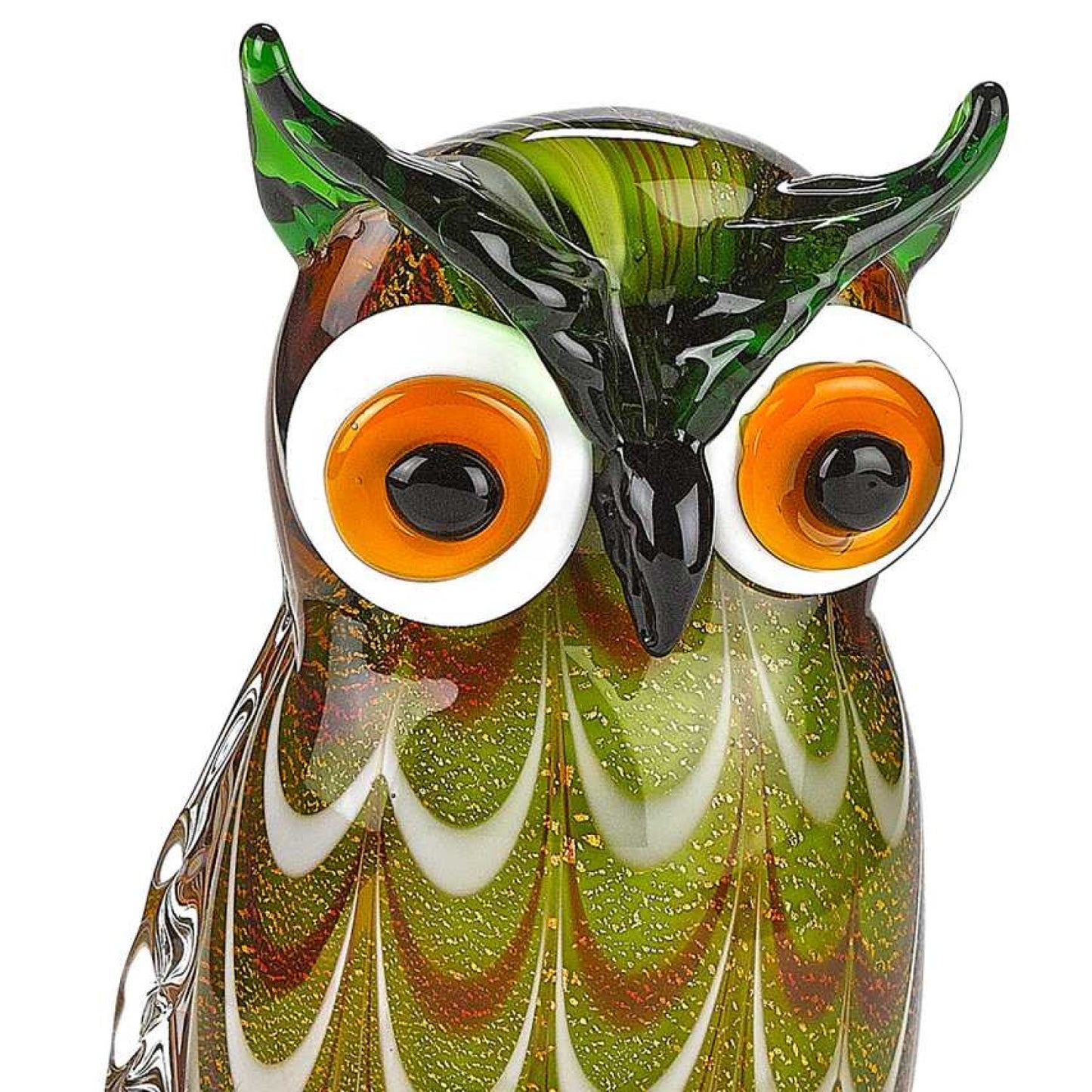 9" Green and White Murano Glass Owl Figurine Tabletop Sculpture