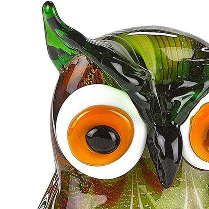 9" Green and White Murano Glass Owl Figurine Tabletop Sculpture