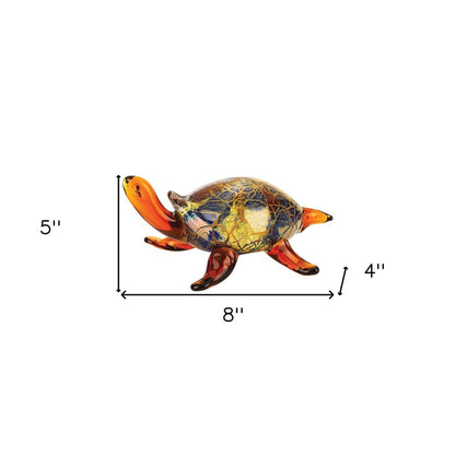 4" Clear Brown and Green Murano Glass Turtle Figurine Tabletop Sculpture